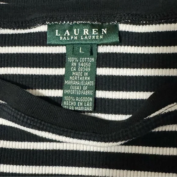 Lauren Ralph Lauren | Black & White Stripe Boat Neck Top Size Large - Picture 4 of 7